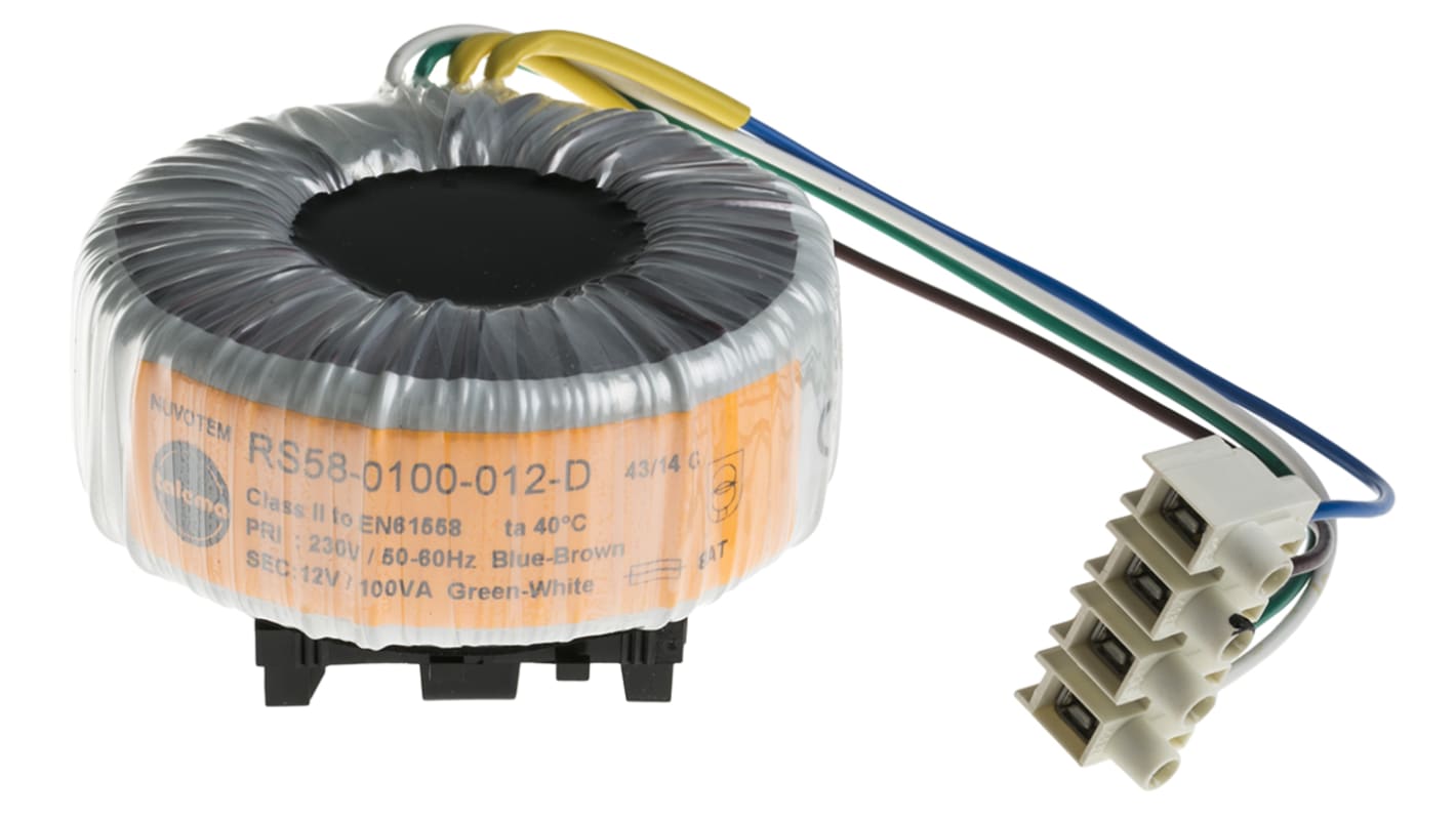 Nuvotem Talema 230V ac, 12V ac Toroidal Transformer, 100VA 1 Output