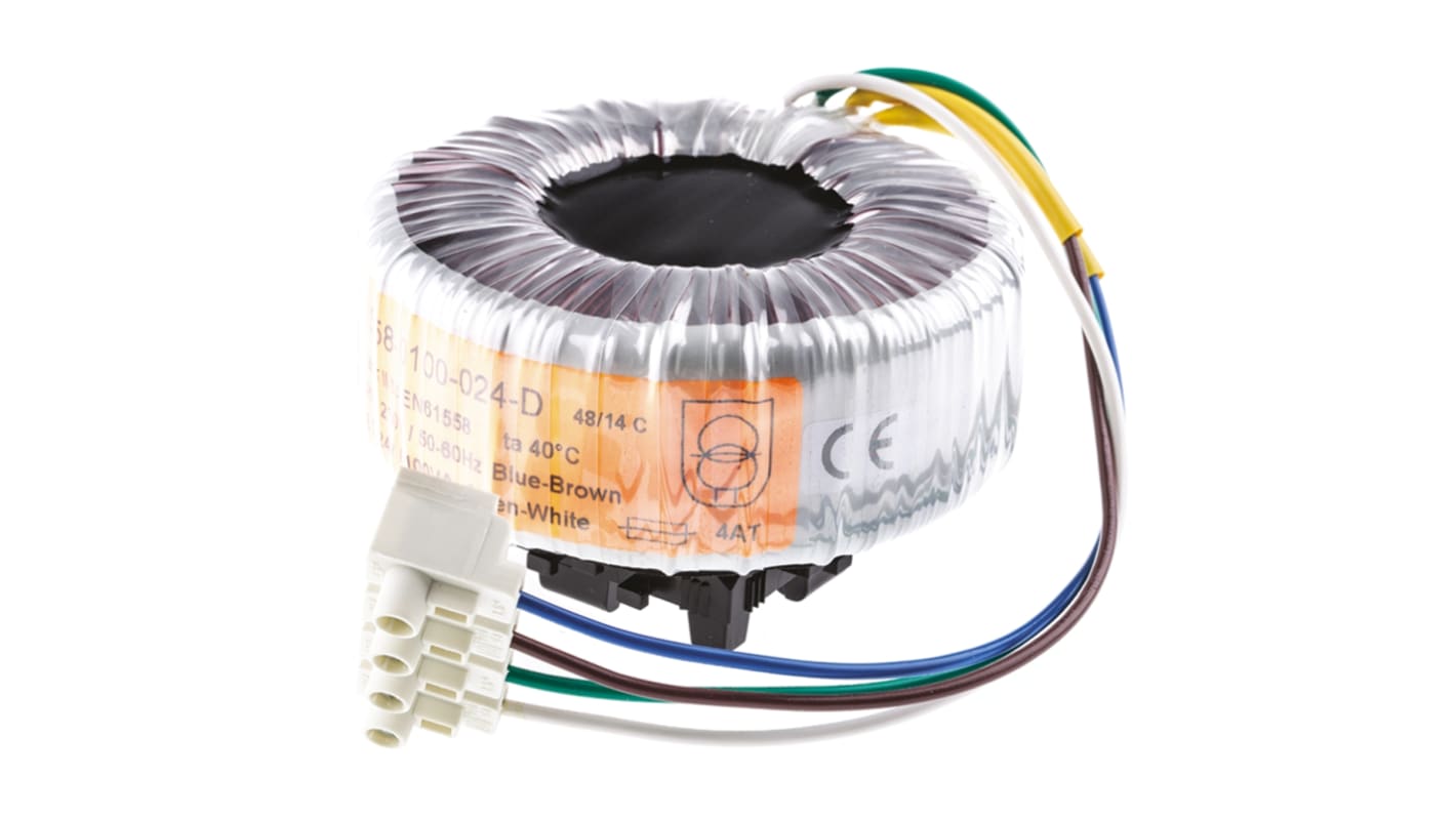 Nuvotem Talema 230V ac, 24V ac Toroidal Transformer, 100VA 1 Output