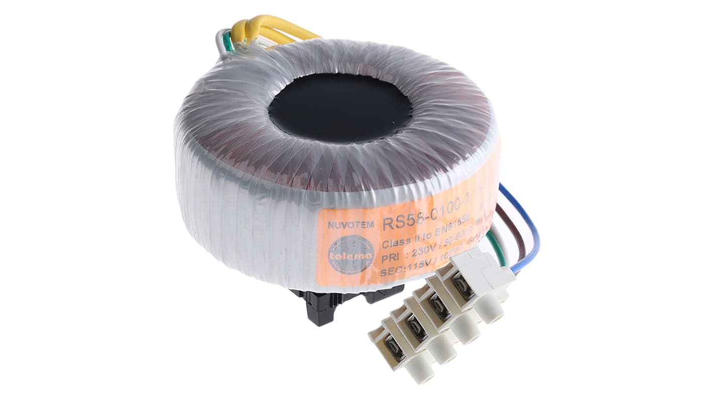 Transformador toroidal Nuvotem Talema, 58-0100-115-D, Tensión 115V ac, Potencia 100VA, 1 salida, Carril DIN