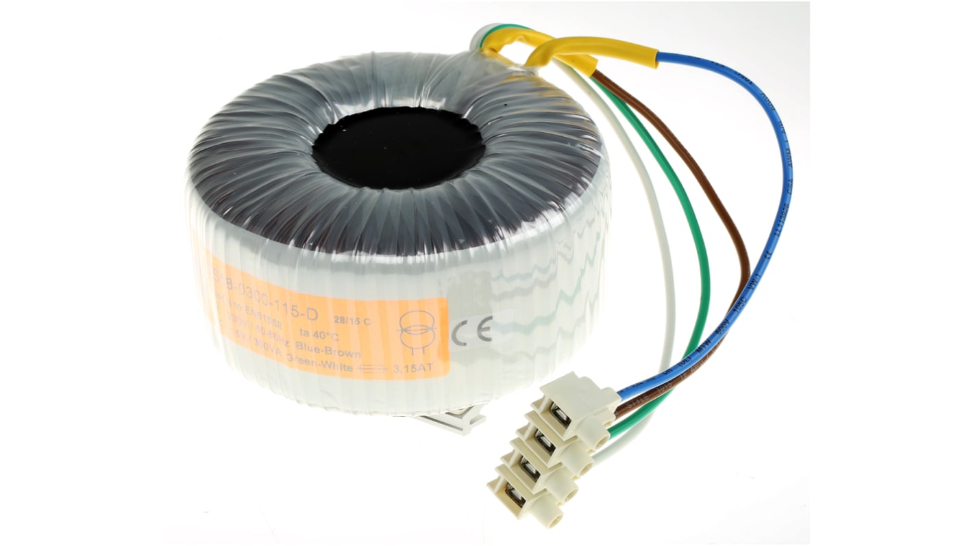 Transformador toroidal Nuvotem Talema, 58-0300-115-D, Tensión 115V ac, Potencia 300VA, 1 salida, Carril DIN