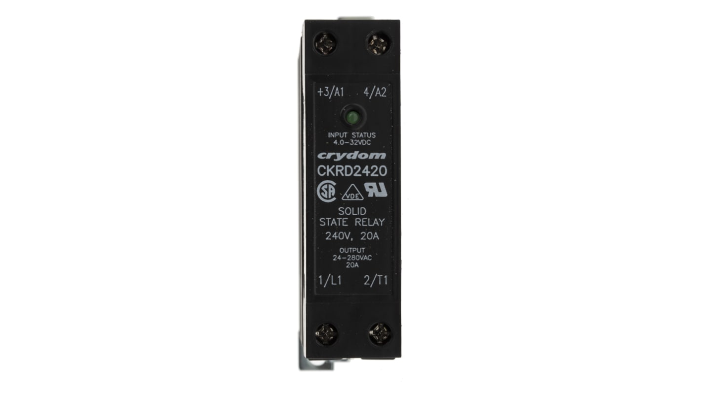 Sensata / Crydom CKR24 Series Solid State Relay, 20 A rms Load, DIN Rail Mount, 280 V rms Load, 32 V Control