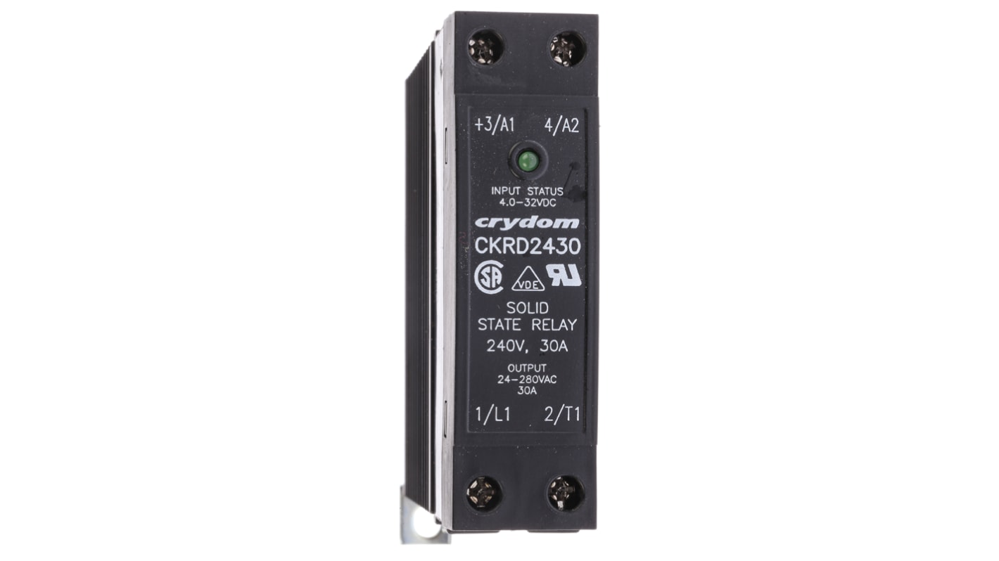 Sensata / Crydom Solid State Relay, 30 A rms Load, DIN Rail Mount, 280 V rms Load, 32 V Control