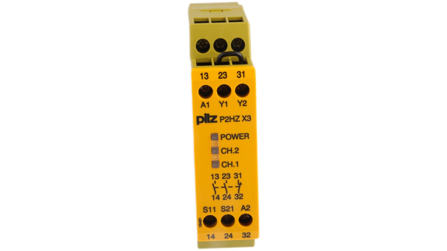 Relé de seguridad Pilz PNOZ X P2HZ X3 de 2 canales, para Control con dos manos, 24V dc, cat. seg. ISO 13849-1 4