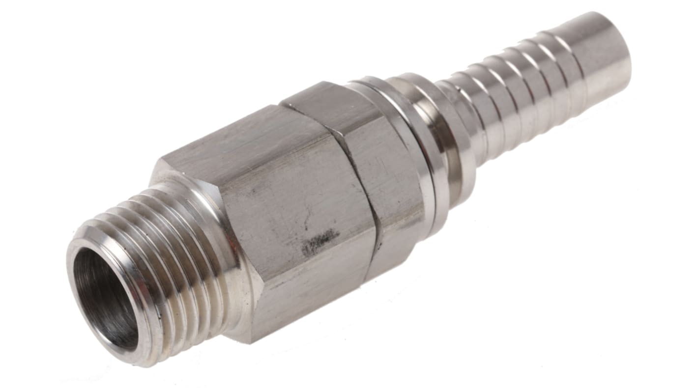 RS PRO Stainless Steel Hose Connector, 1/2 in BSP Male, 20 bar