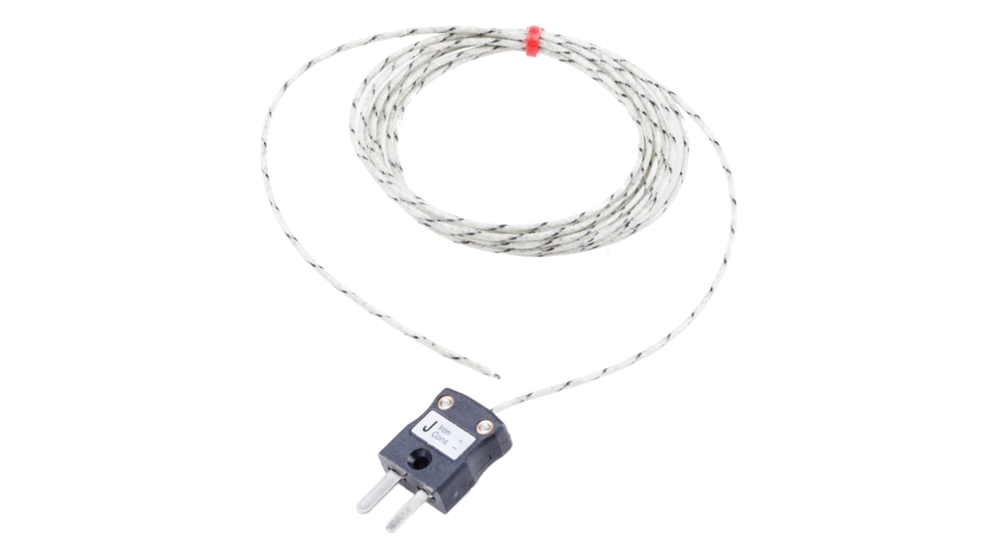 Thermocouple à jonction exposée RS PRO type J Ø 1/0.3mm, L 2m, +350°C max à Fiche mâle miniature