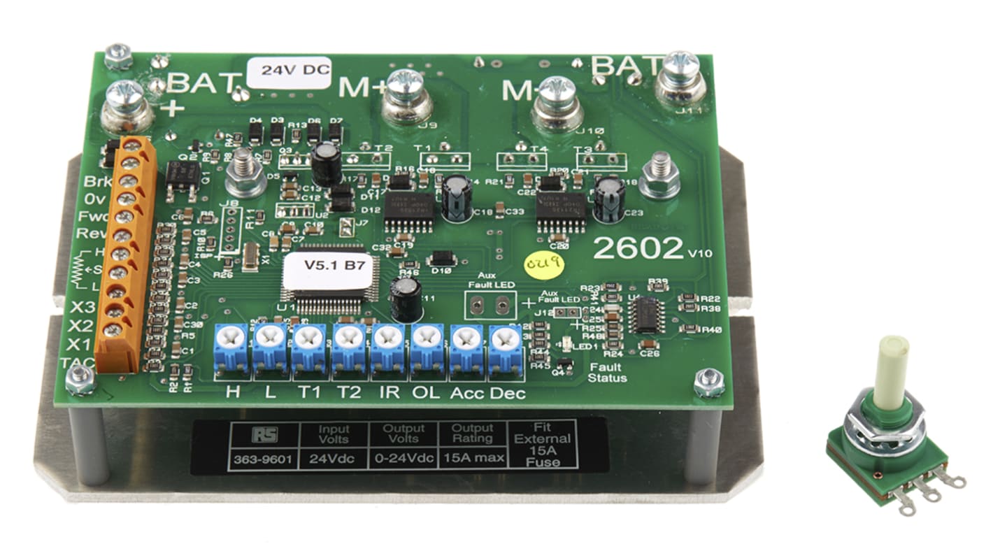 Controlador de motor DC RS PRO, 19 → 34 V dc, 15 A, controlado por potenciómetro