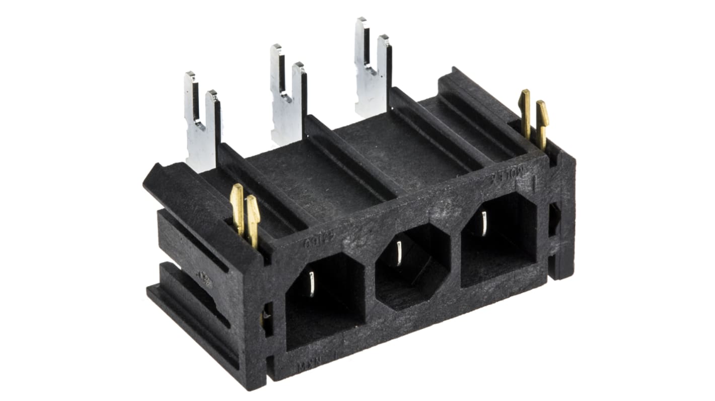 Conector macho para PCB Ángulo de 90° Molex serie Sabre de 3 vías, 1 fila, paso 7.5mm, para soldar, Montaje en orificio