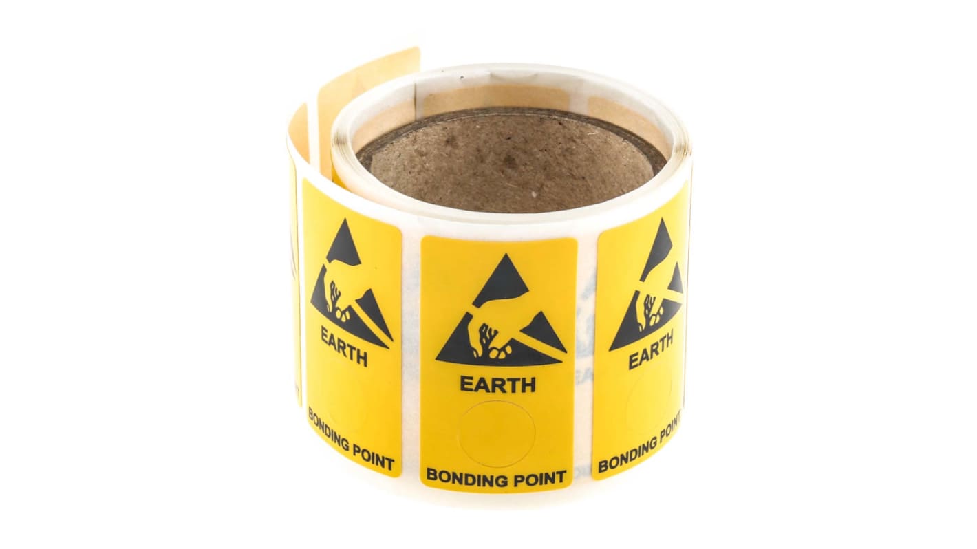 RS PRO Yellow Vinyl ESD Label, Earth Bonding Point-Text 300 mm x 150mm