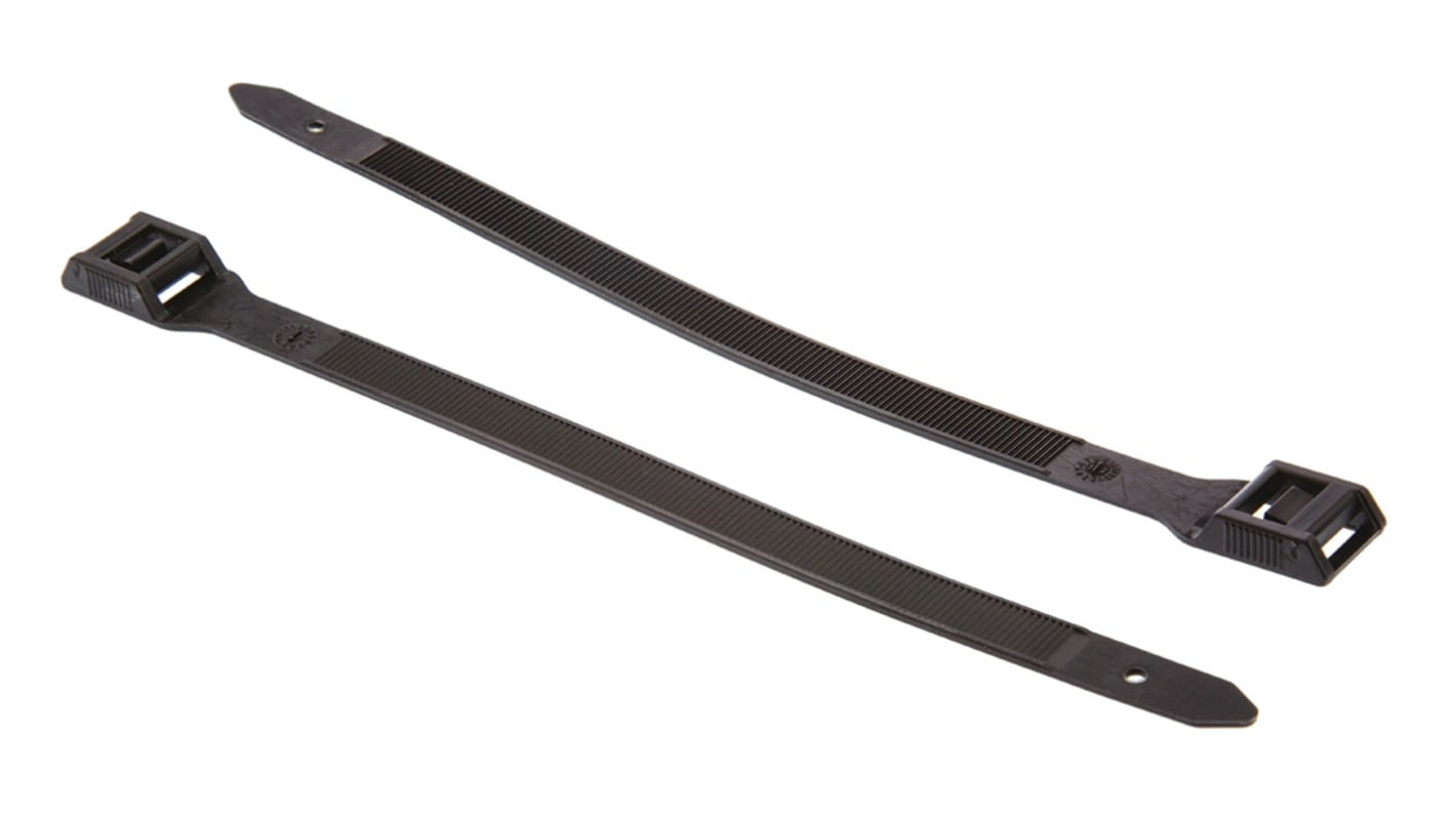 HellermannTyton Cable Tie, External Notched, 180mm x 9 mm, Black PA 6.6 Heatstabilised, Pk-100