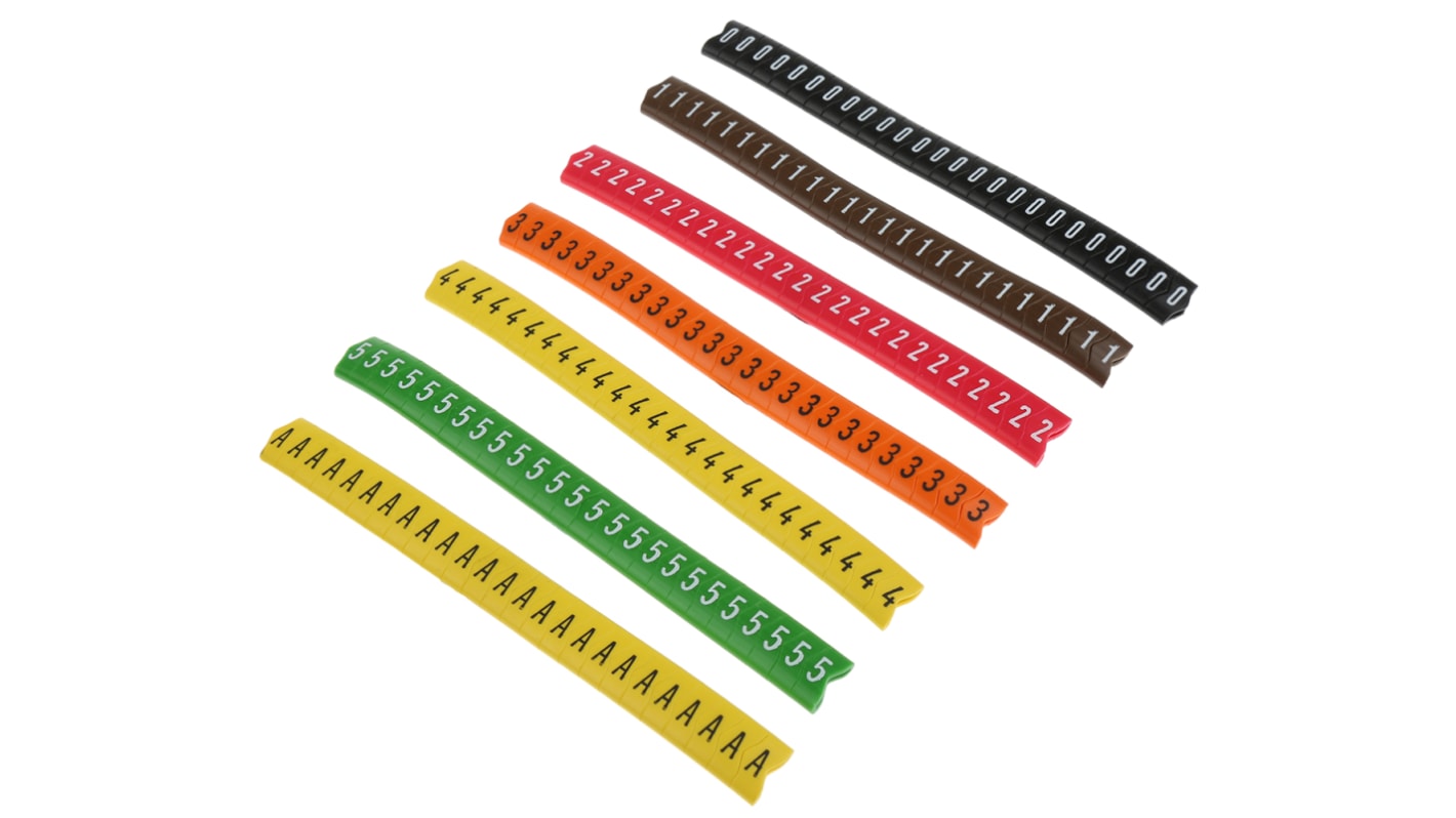 HellermannTyton HOPC Kabelmarkierer Set, aufsteckbar, Beschriftung: -, +, 0 → 9, A, E, Earth, L, N, R, S, T, V,