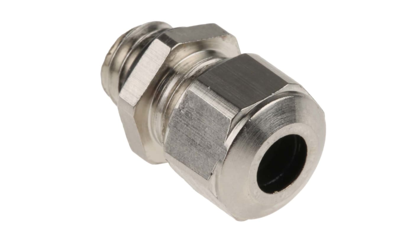 SES Sterling A1 Series Metallic Nickel Plated Brass Cable Gland, M8 Thread, 3.5mm Min, 5mm Max, IP68, IP69K