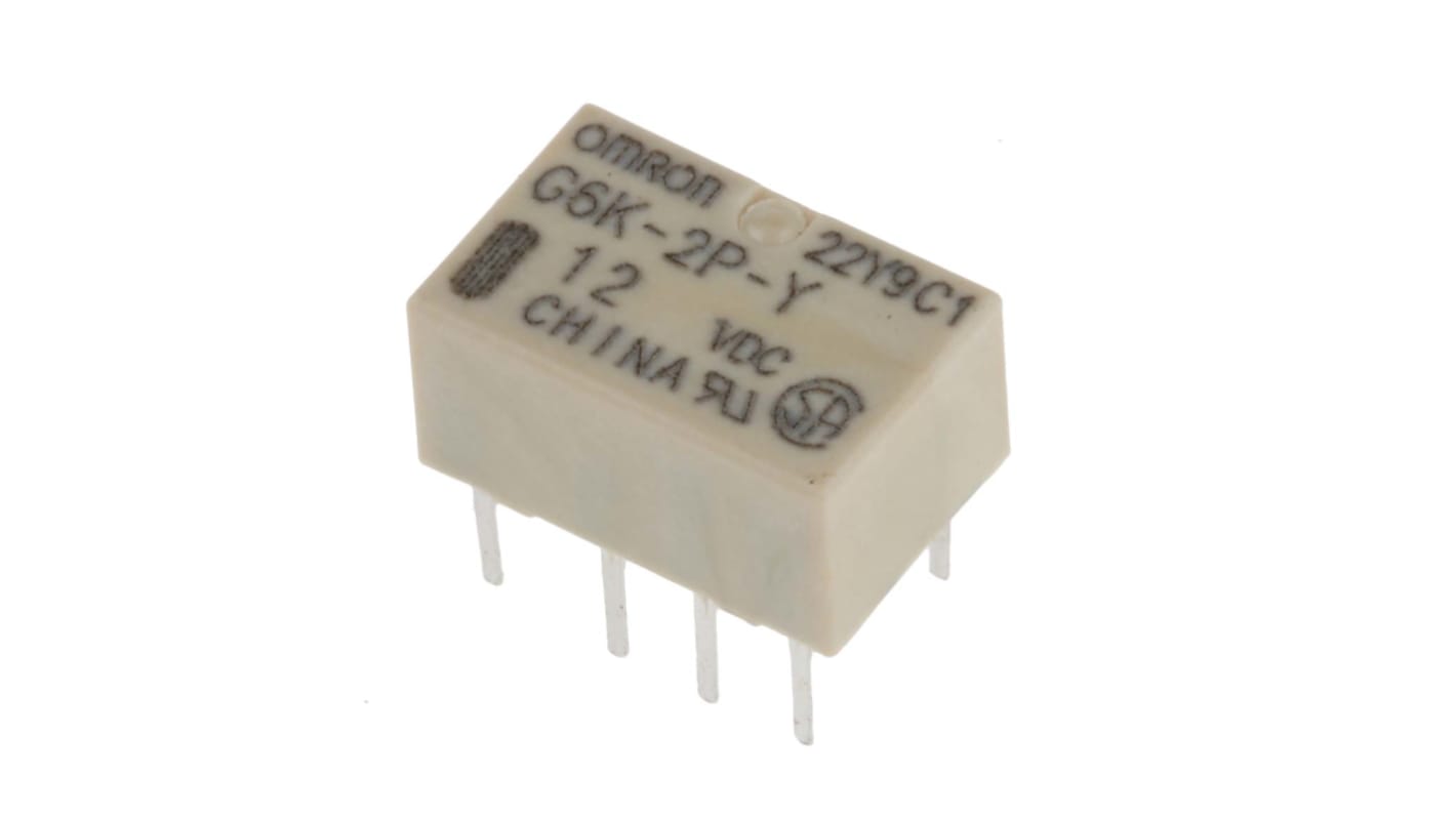 Omron PCB Mount Signal Relay, 12V dc Coil, 1A Switching Current, DPDT