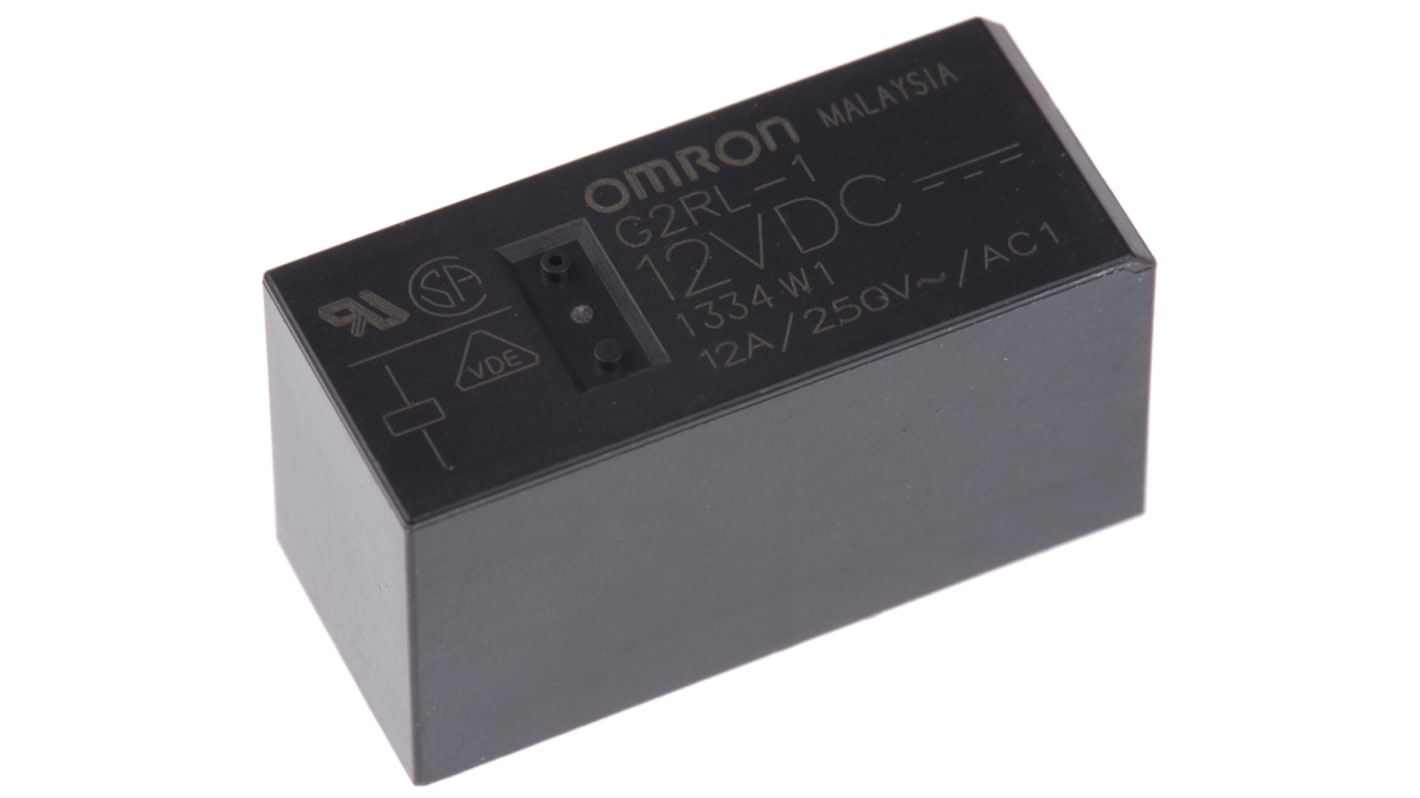 Relé de potencia sin enclavamiento Omron G2RL de 1 polo, SPDT, bobina 12V dc, 12A, Montaje en PCB