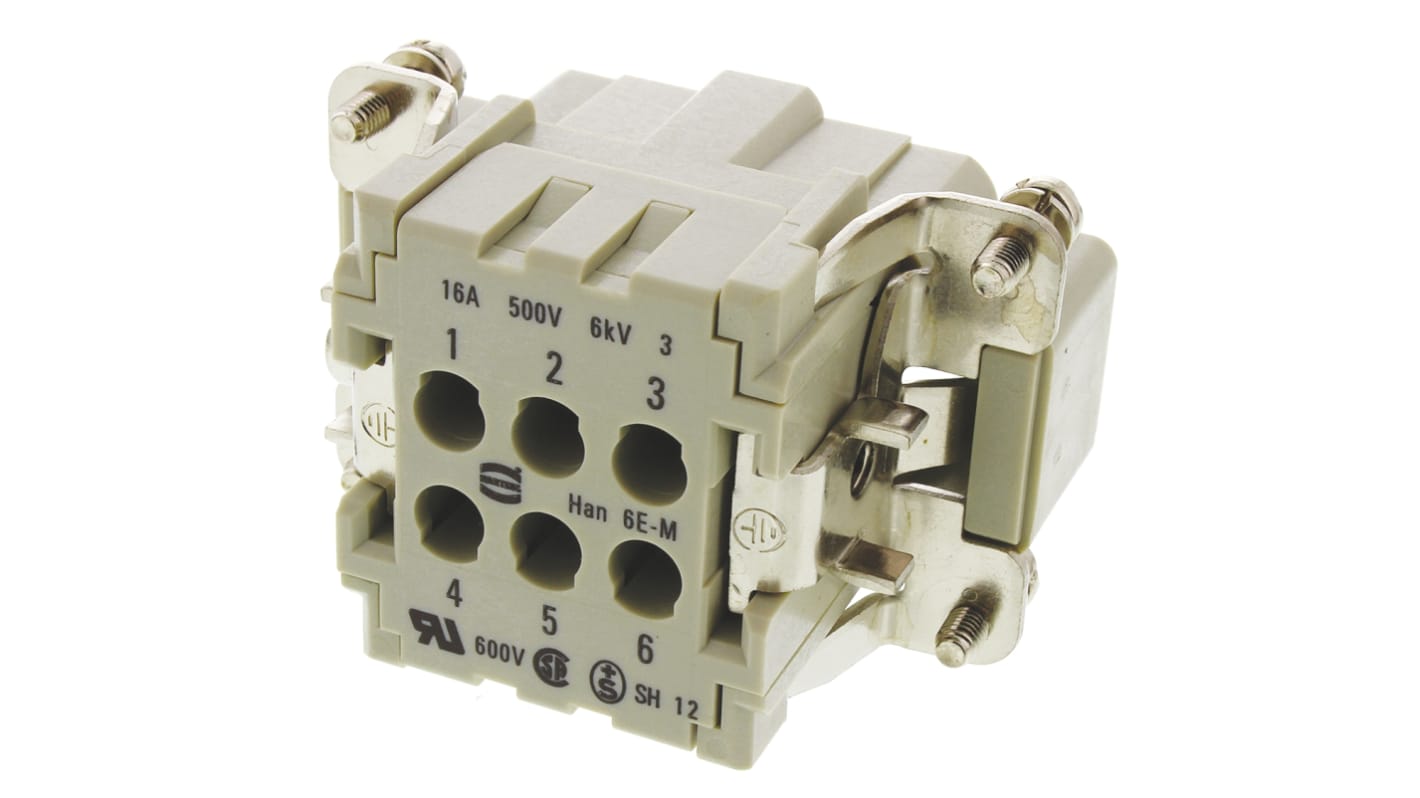 Connettore di potenza Harting 0933006260201, size 16 A, maschio, 6 pin, 16A, 500 V