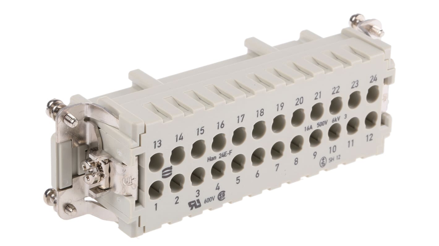 Han E Series size 16 A Connector Insert, Female, 24 Way, 16A, 500 V