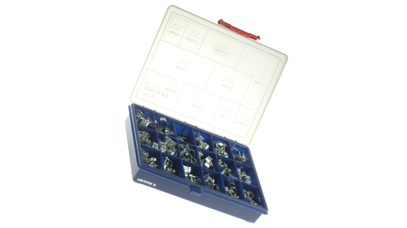 Kit de colliers pour tuyaux JCS Hi-Torque A vis, Acier, 157 Pieces / 10 tailles , plage de 7mm à 16mm de diamètre