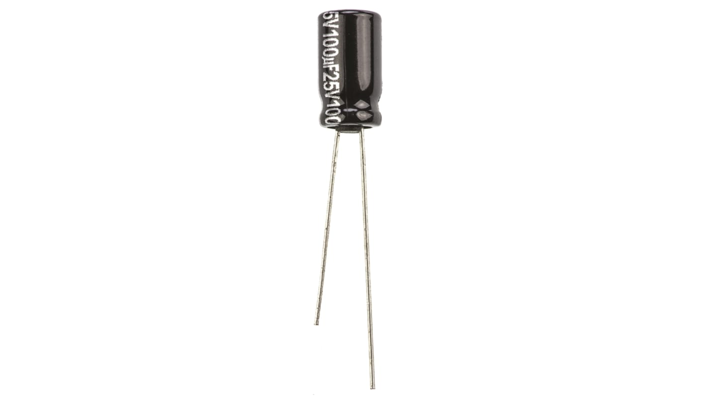 Panasonic 100μF Aluminium Electrolytic Capacitor 25V dc, Radial, Through Hole - ECA1EHG101