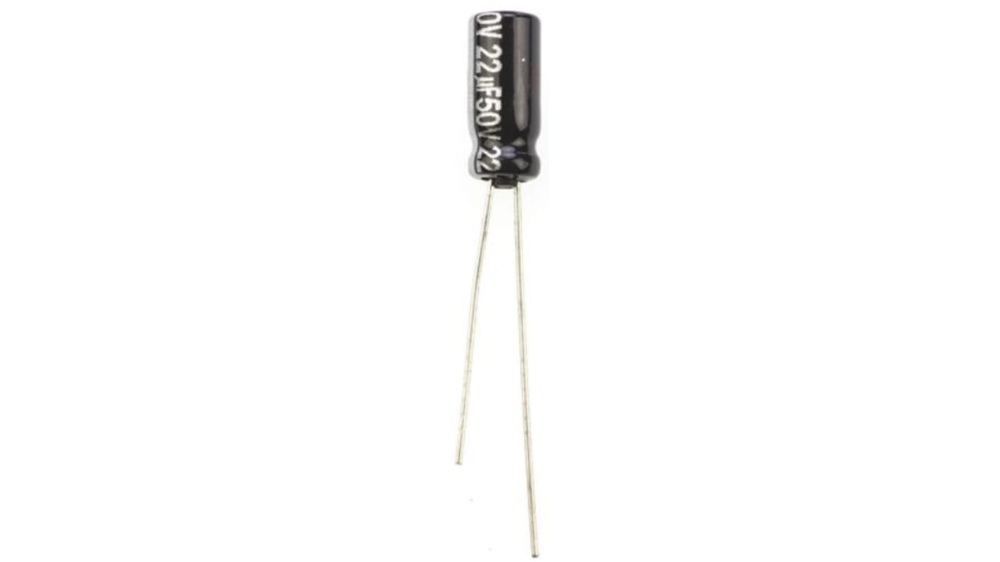 Panasonic NHG, THT Aluminium-Elektrolyt Kondensator 22μF ±20% / 50V dc, Ø 5mm x 11mm, bis 105°C