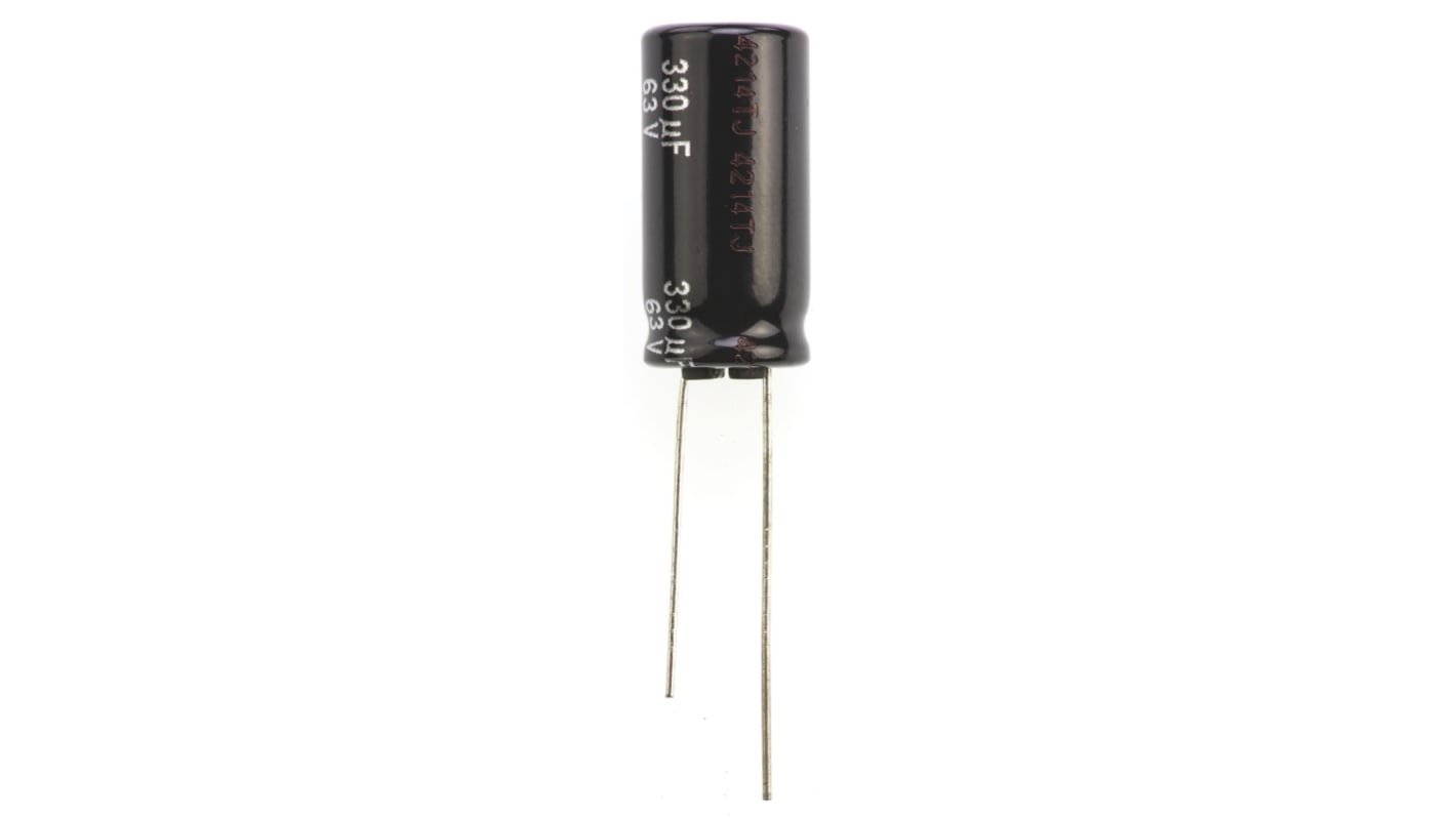 Panasonic NHG, THT Aluminium-Elektrolyt Kondensator 330μF ±20% / 63V dc, Ø 10mm x 20mm, bis 105°C