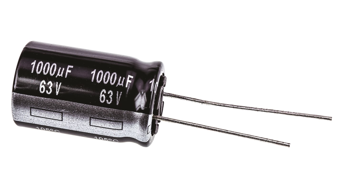 Panasonic NHG, THT Aluminium-Elektrolyt Kondensator 1000μF ±20% / 63V dc, Ø 16mm x 25mm, bis 105°C