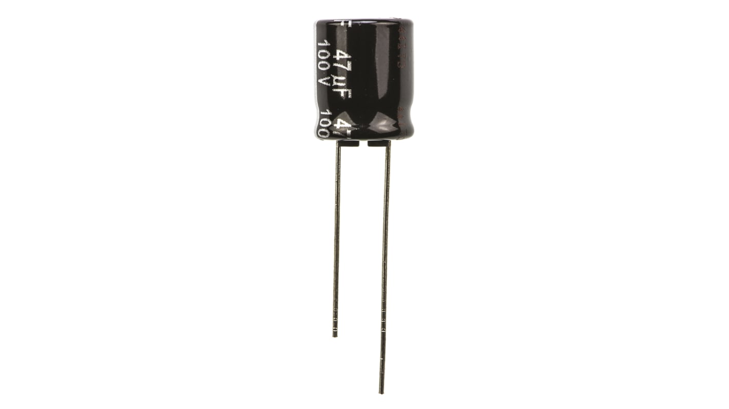 Panasonic NHG, THT Aluminium-Elektrolyt Kondensator 47μF ±20% / 100V dc, Ø 10mm x 12.5mm, bis 105°C