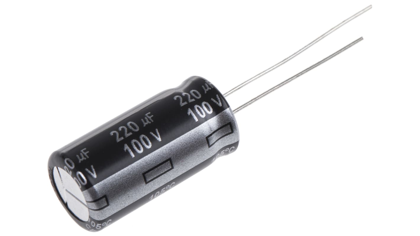 Panasonic NHG, THT Aluminium-Elektrolyt Kondensator 220μF ±20% / 100V dc, Ø 12.5mm x 25mm, bis 105°C