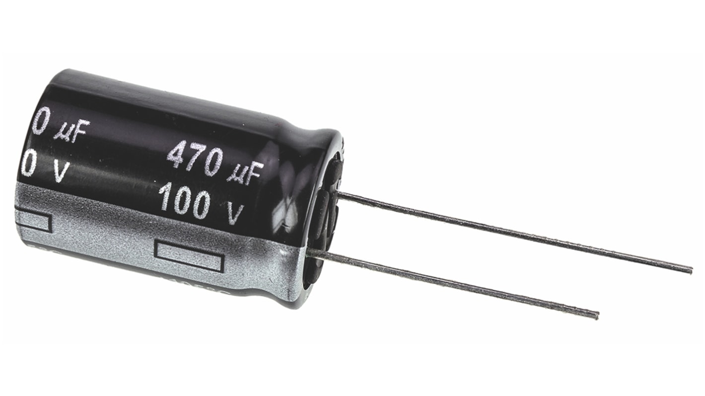 Panasonic 470μF Aluminium Electrolytic Capacitor 100V dc, Radial, Through Hole - ECA2AHG471