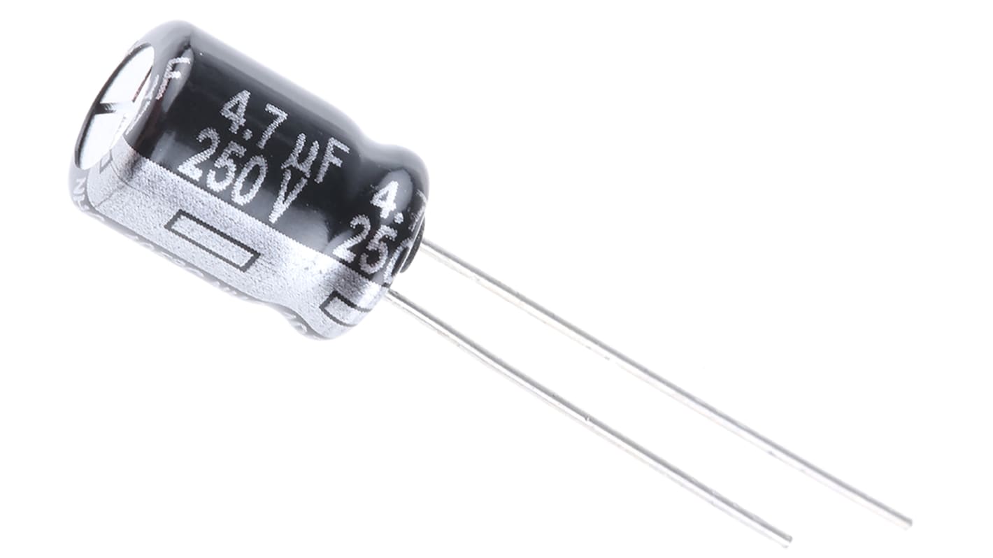 Panasonic NHG, THT Aluminium-Elektrolyt Kondensator 4.7μF ±20% / 250V dc, Ø 8mm x 11.5mm, bis 105°C