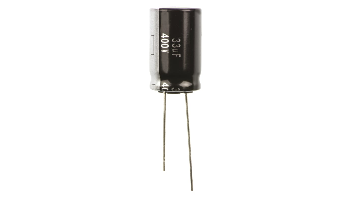 Panasonic NHG, THT Aluminium-Elektrolyt Kondensator 33μF ±20% / 400V dc, Ø 16mm x 25mm, bis 105°C