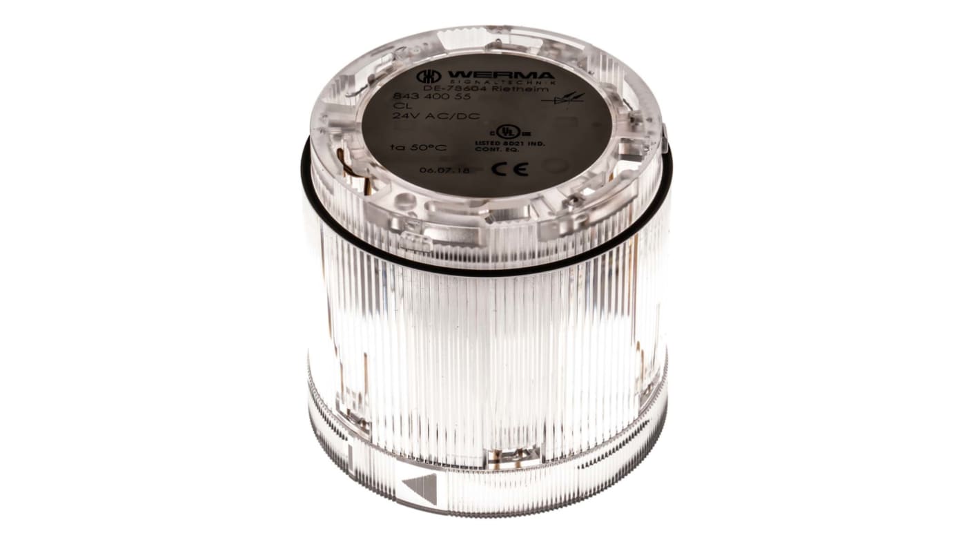 Werma KombiSIGN 70 Series Clear Steady Effect Beacon Unit, 24 V, LED Bulb, AC, DC, IP54