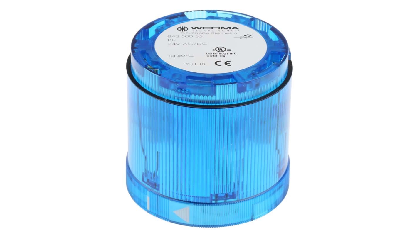 Elemento luminoso Werma 843 constante, LED, Azul, Ø 70mm, alim. 24 V dc