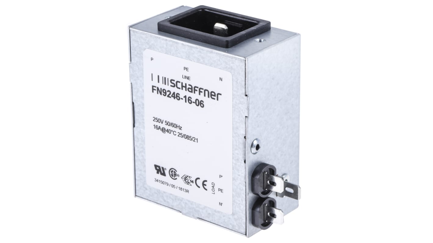 Filtro IEC Schaffner, 250 V ac, 16A, 0 → 400Hz