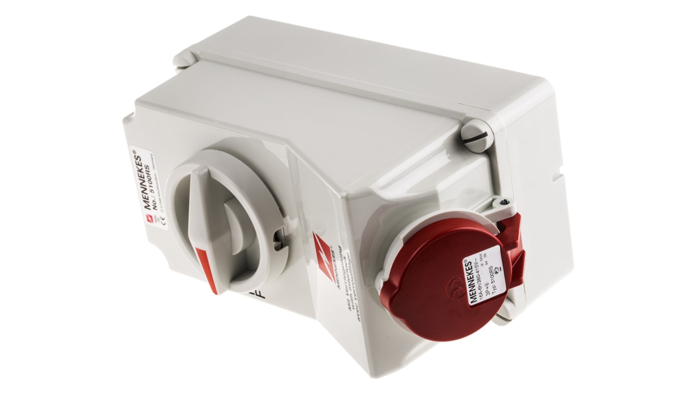 MENNEKES Switchable IP44 Industrial Interlock Socket 3P+E, Earthing Position 6h, 16A, 400 V