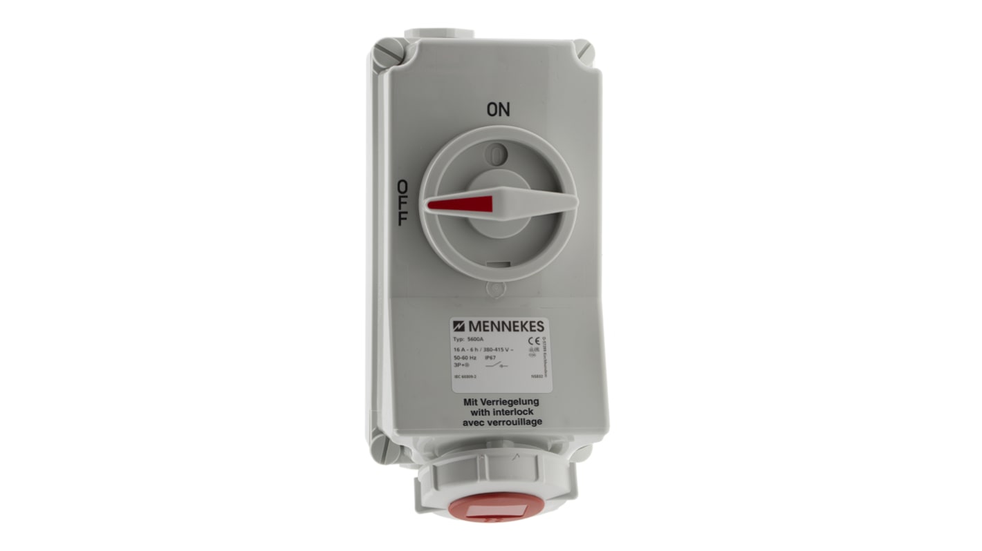 Connecteur Industriel Femelle 3P+E commutable Rouge IP67,400 V,16A Droit