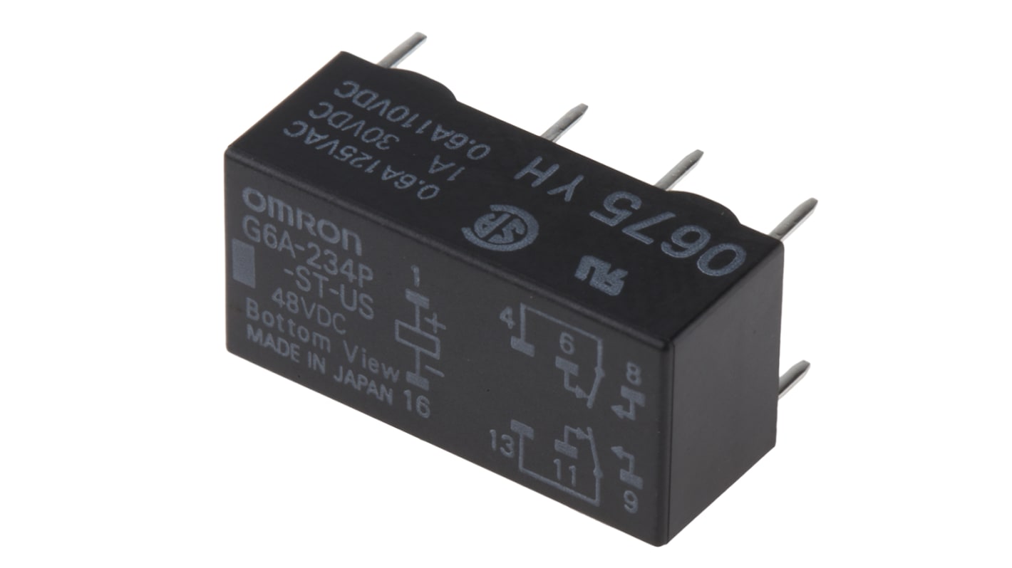 Omron PCB Mount Signal Relay, 48V dc Coil, 2A Switching Current, DPDT