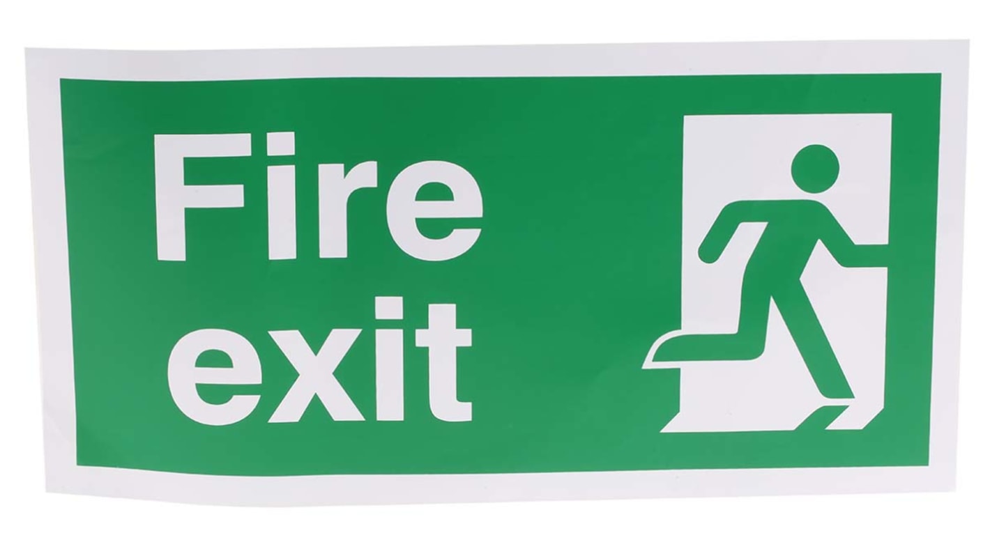 出口標識 RS PRO Fire Exit 英語語 ビニール 緑/白 300mm ラベル x 150 mm