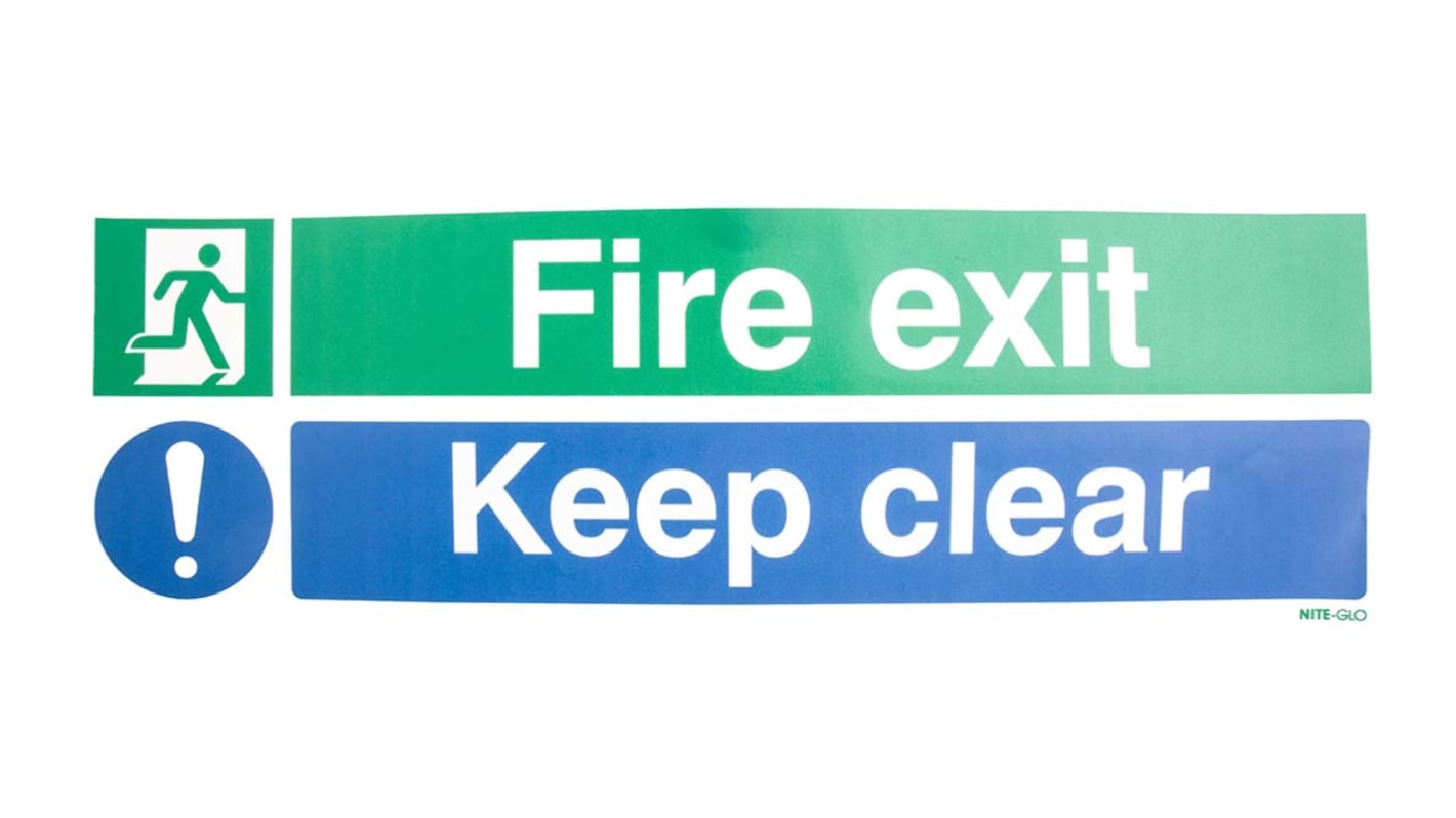 Etichetta di sicurezza antincendio RS PRO "Fire exit Keep clear, in Inglese, 150 mm x 450mm Etichetta