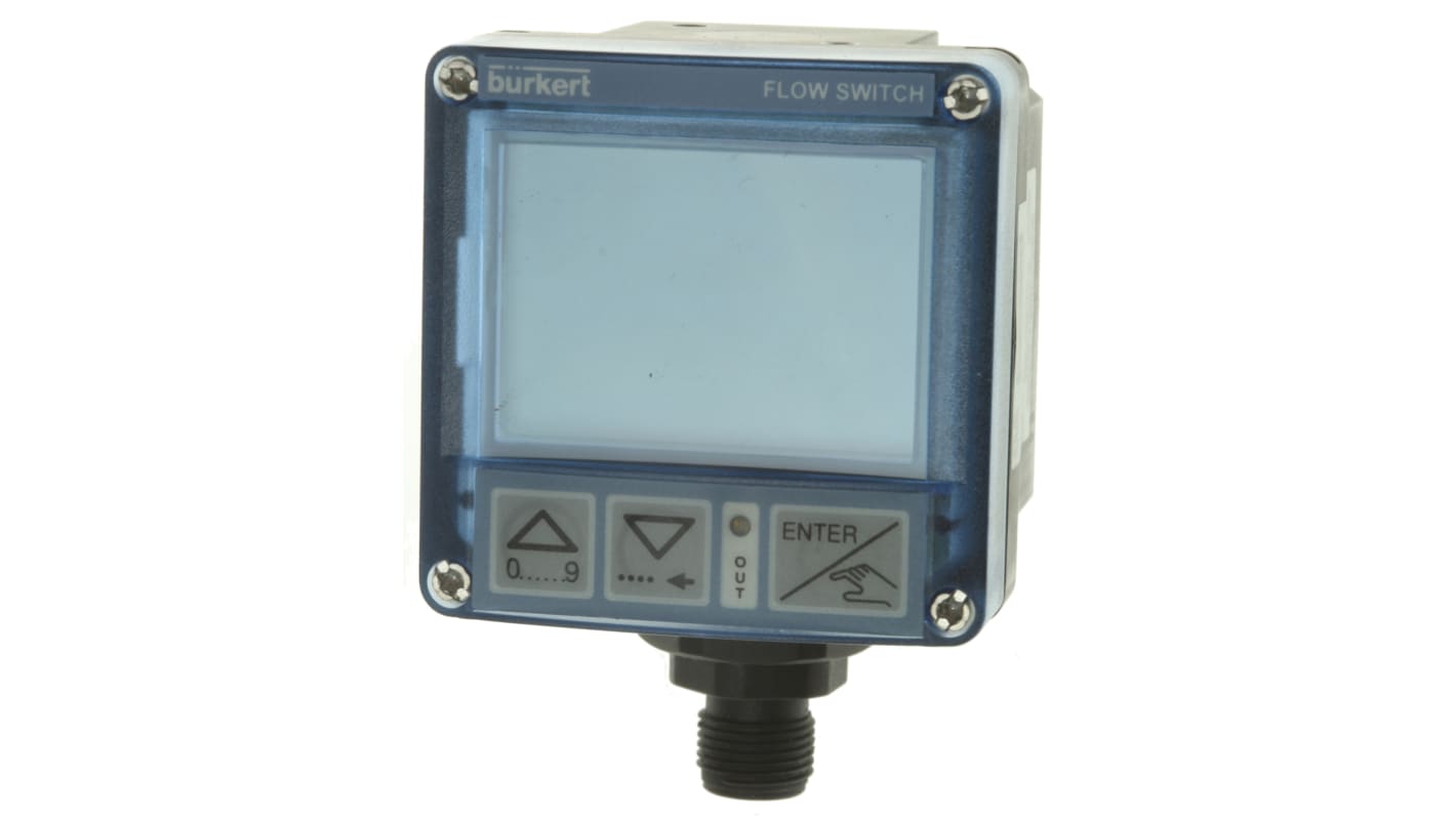 Burkert, Flowstyring, PNP, Hastighed: 2 → 1200 l/min., Display: LCD, 5-benet M12 drejestik, 12 → 30 V dc