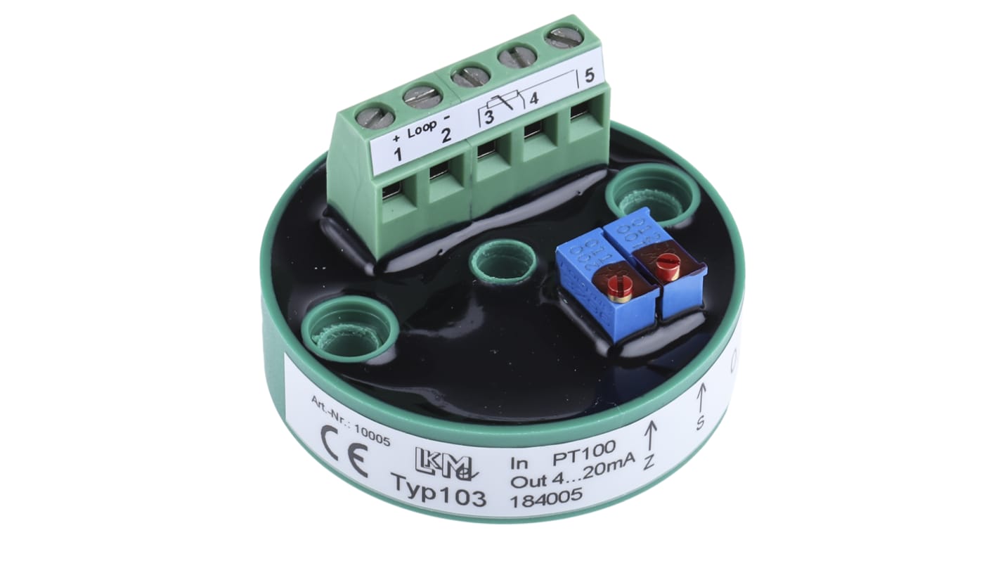 Transmisor de temperatura LKMelectronic serie LKM 103, rango temp: 0°C → +100°C, para PT100, 24 V