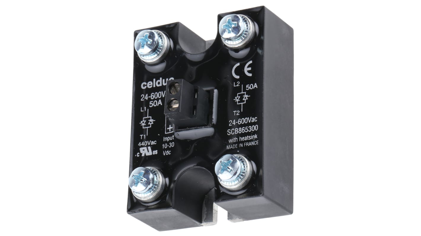 Celduc SCB Series Solid State Relay, 50 A Load, Panel Mount, 600 V ac Load, 30 V dc Control