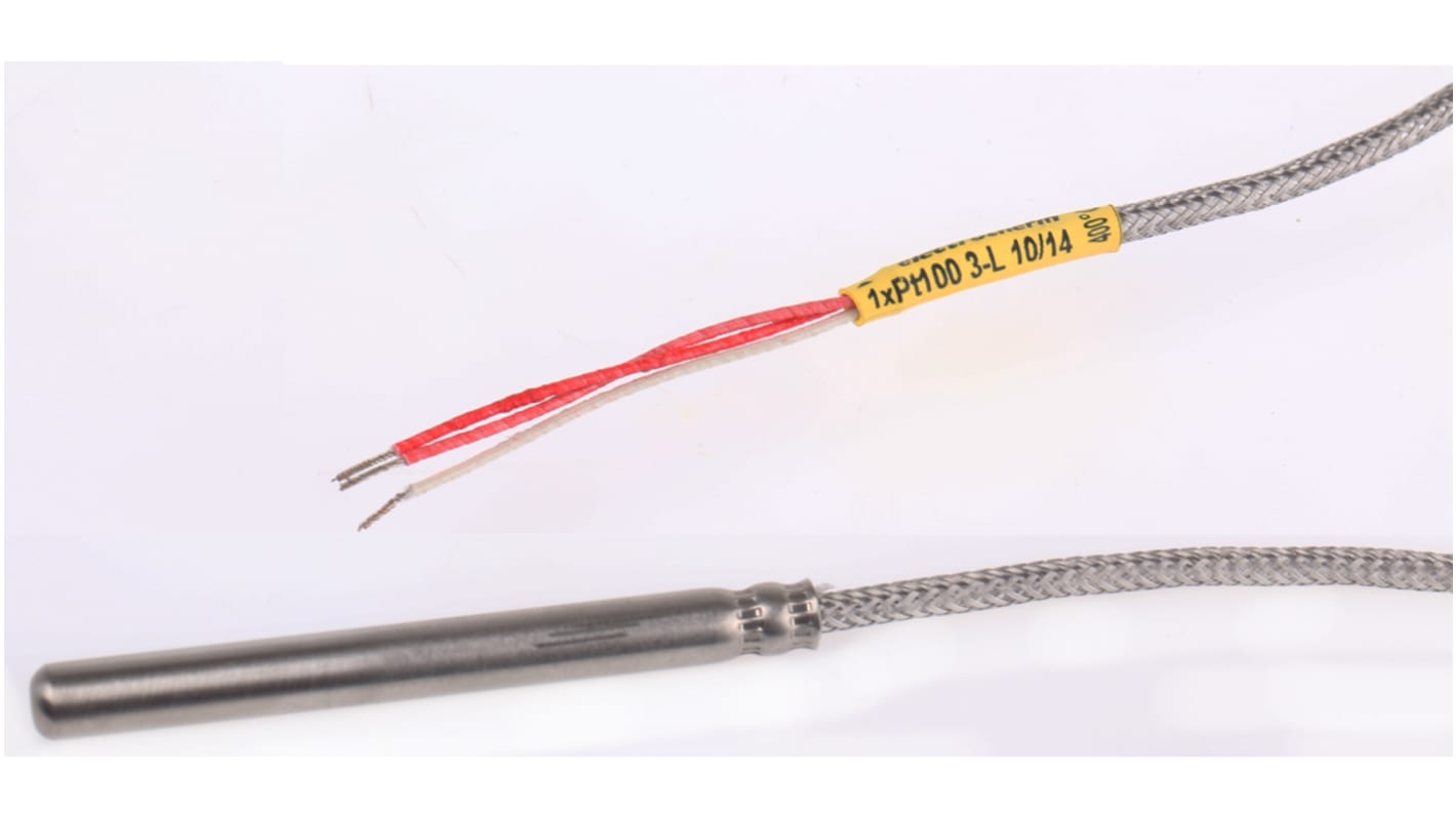 Sensor RTD PT100 Electrotherm, sonda: Ø 6mm, long. 60mm, cable de 2.5m, temp. -50°C → +400°C