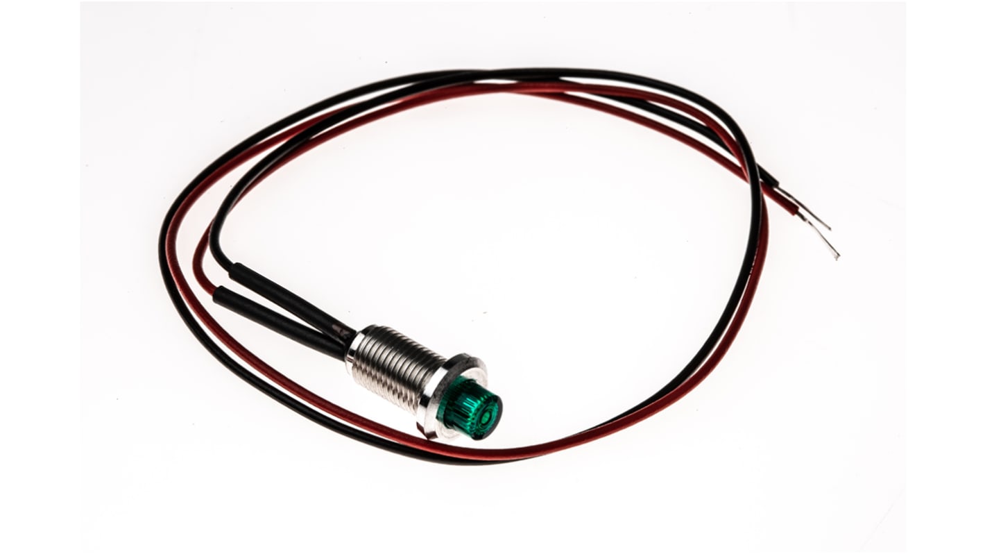 Oxley Green Panel Mount Indicator, 24V ac, 6.4mm Mounting Hole Size, Lead Wires Termination, IP66