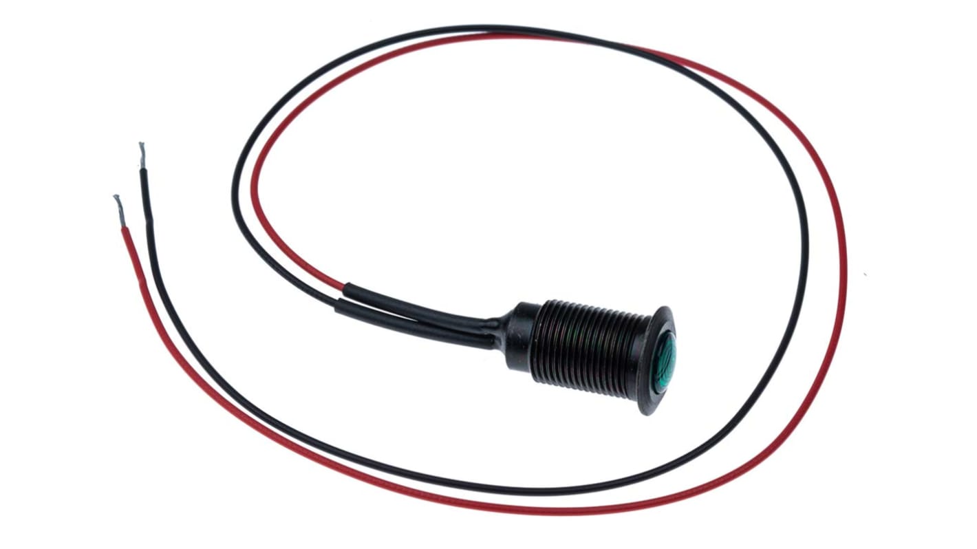 Oxley Green Panel Mount Indicator, 230V ac, 10.2mm Mounting Hole Size, Lead Wires Termination, IP66