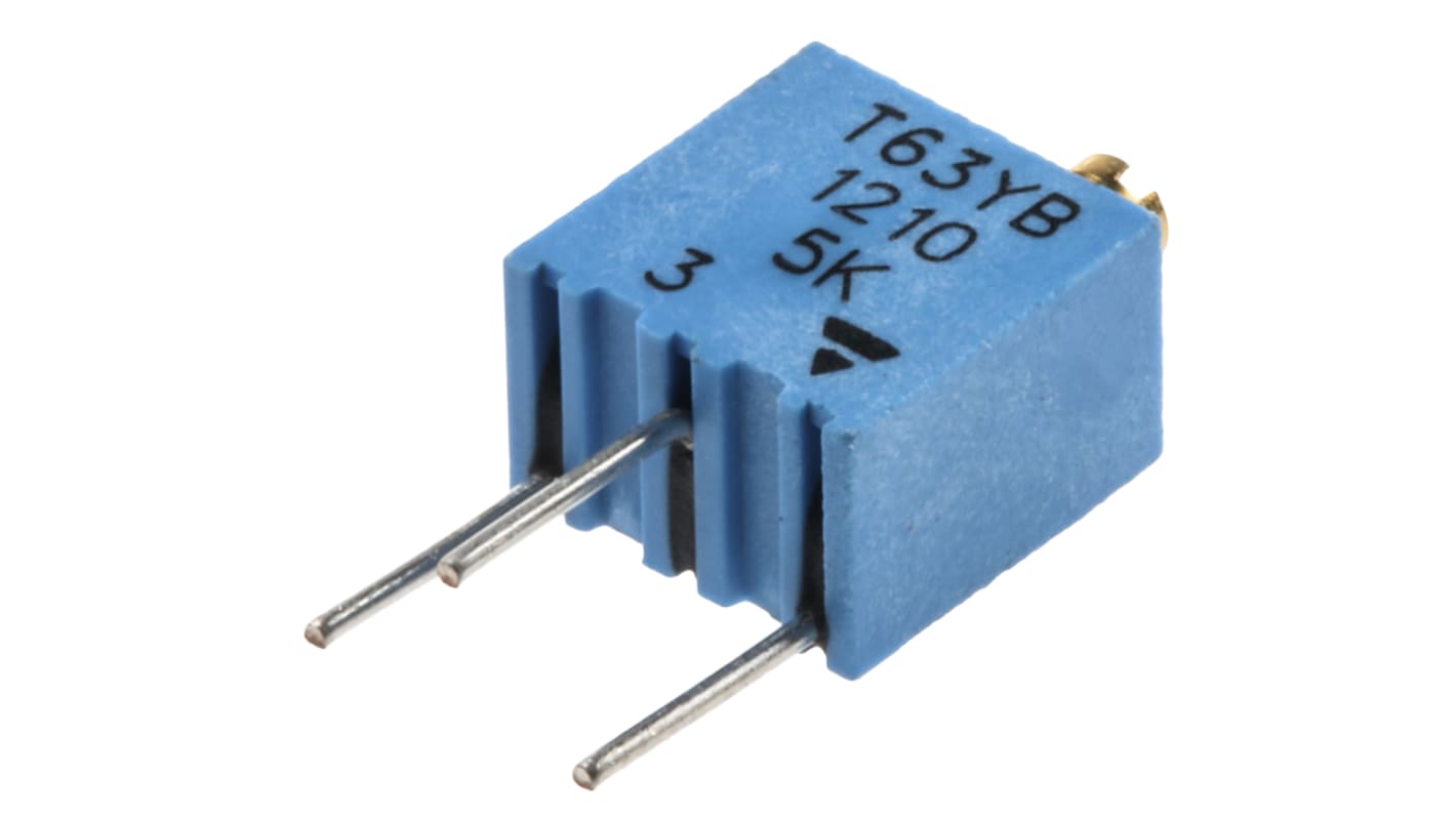 Vishay T63 14-Gang THT Trimmer-Potentiometer, Einstellung von oben, 5kΩ, ±10%, 0.25W, Pin, L. 6.8mm