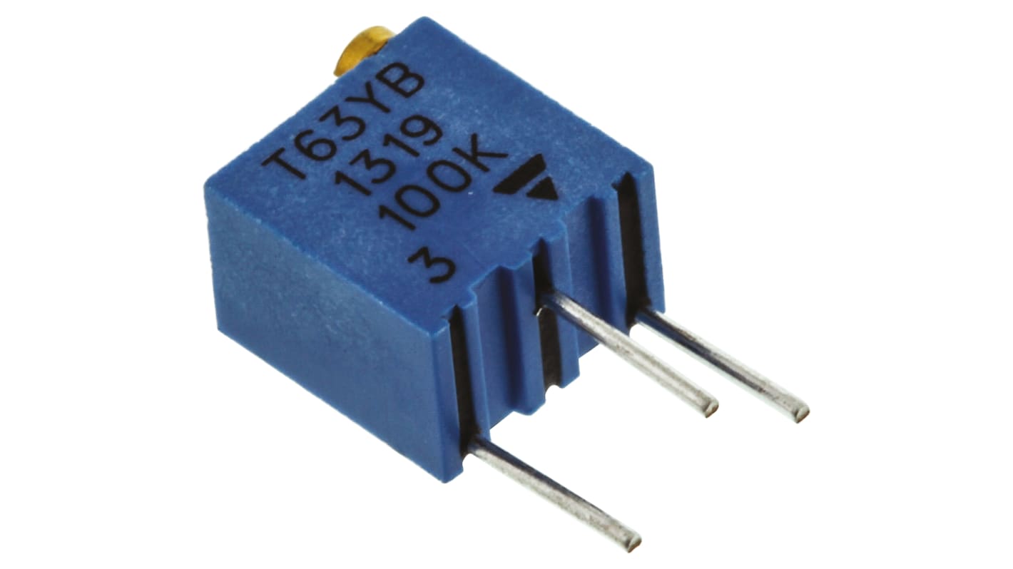 Vishay T63 14-Gang THT Trimmer-Potentiometer, Einstellung von oben, 100kΩ, ±10%, 0.25W, Pin, L. 6.8mm