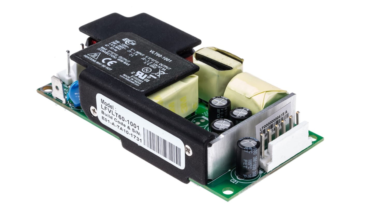 EOS Switching Power Supply, LFVLT60-1001, 12V dc, 5A, 60W, 1 Output ...