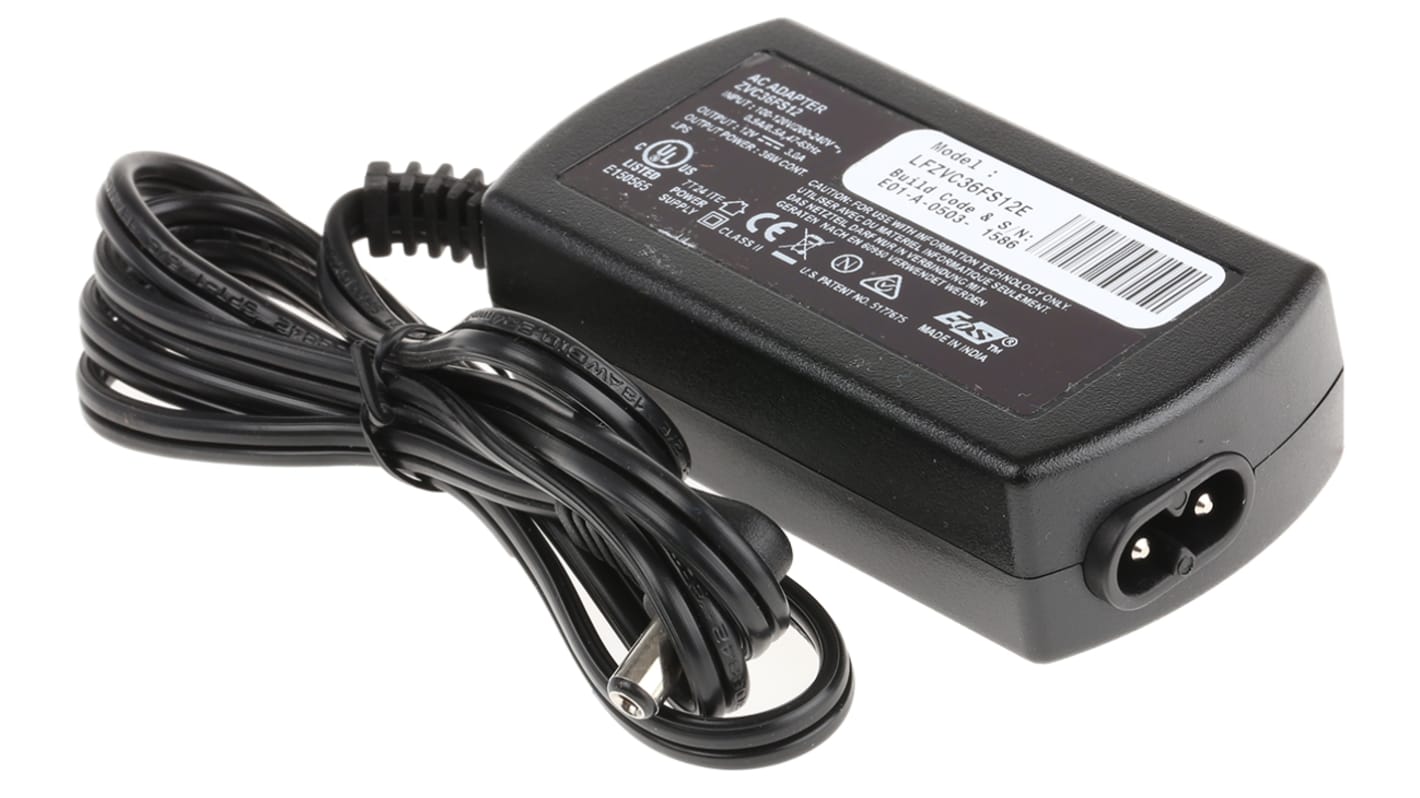 Adapter AC/DC Uwy 12V dc Iwy 3A Złącze 2,54 x 5,49 mm, biegun dodatni w środku