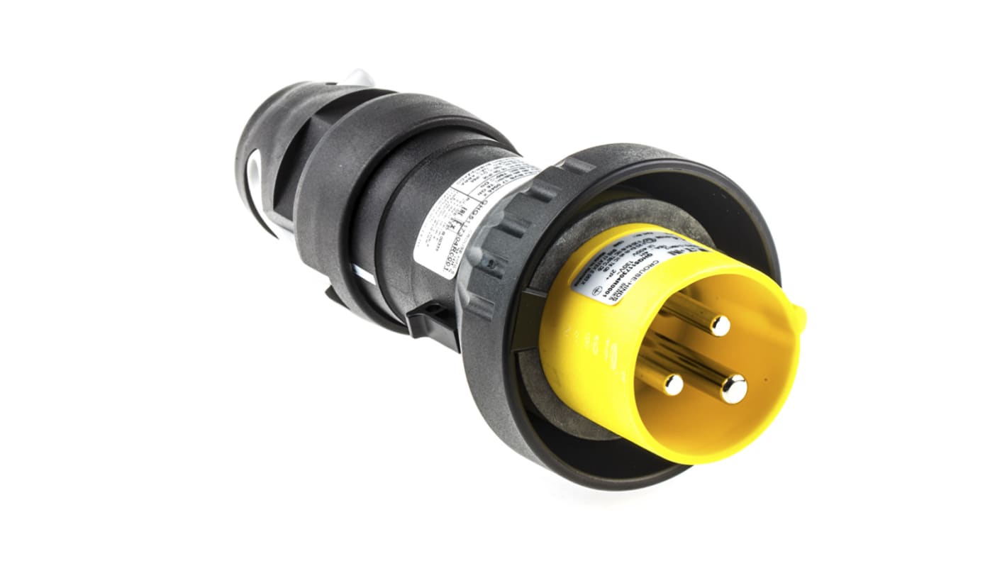 Eaton, Eaton Crouse-Hinds IP66 Yellow Cable Mount 2P + E Power Connector Plug ATEX, Rated At 16A, 120 V