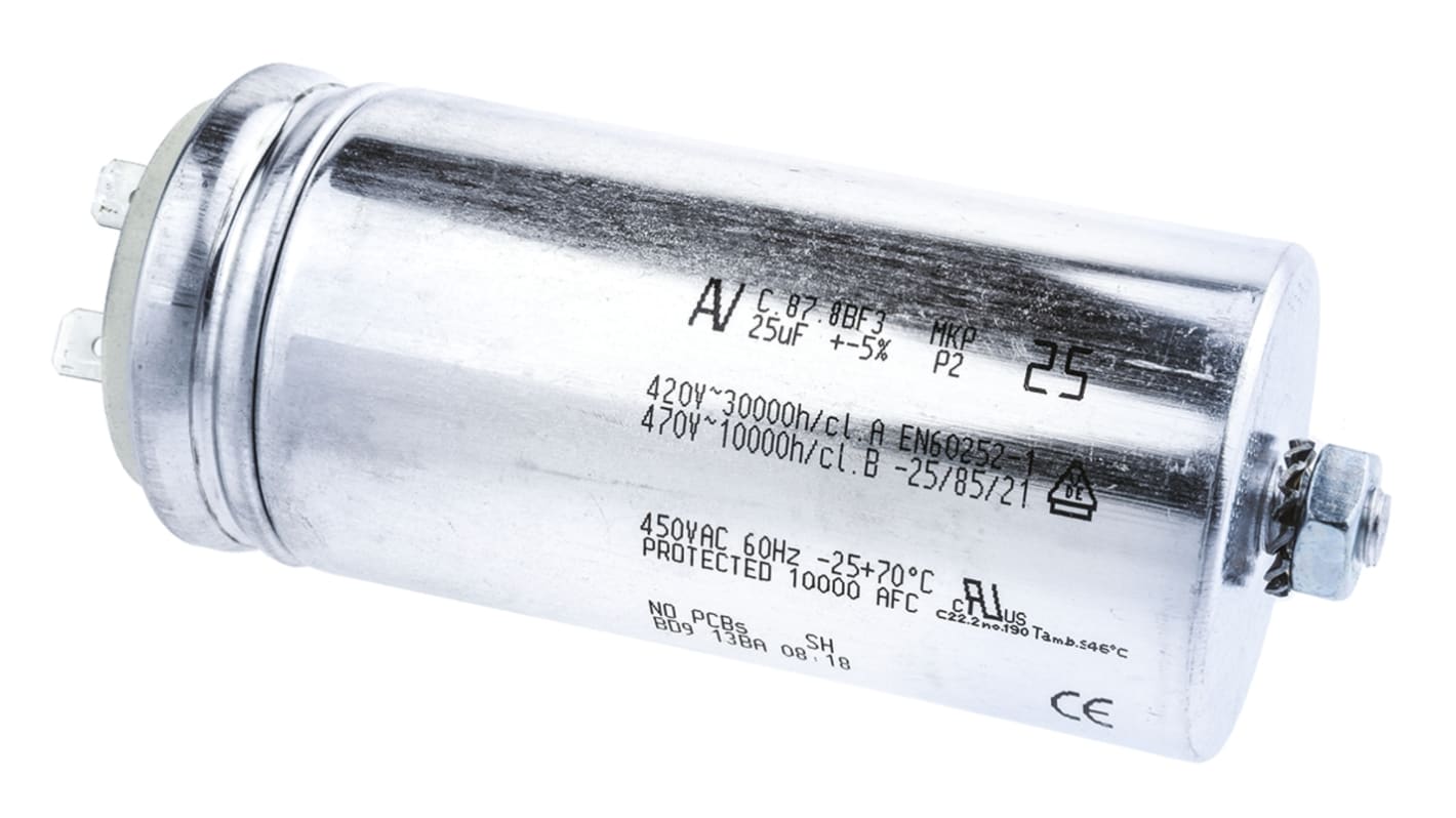 KEMET C87 Metallised Polypropylene Film Capacitor, 470V ac, ±5%, 25μF, Chassis Mount