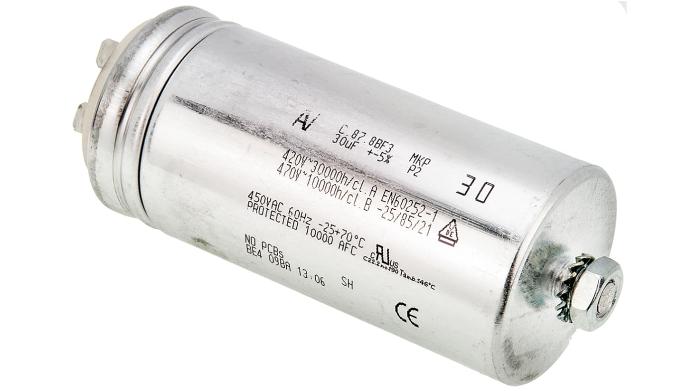 KEMET C87 Metallised Polypropylene Film Capacitor, 470V ac, ±5%, 30μF, Chassis Mount